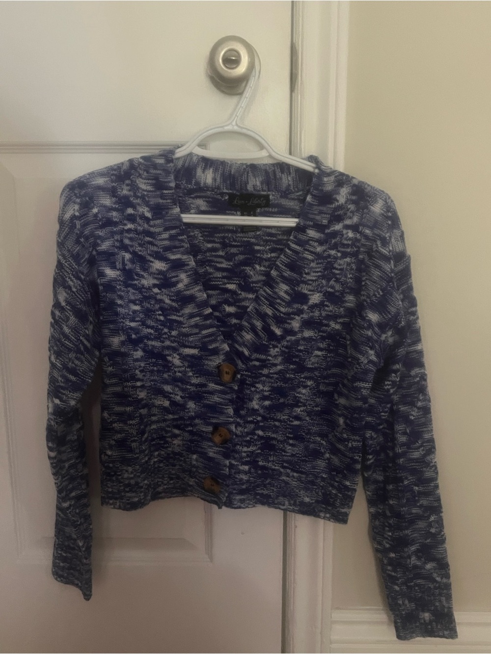 Blue & White Marled V-Neck Button Cardigan